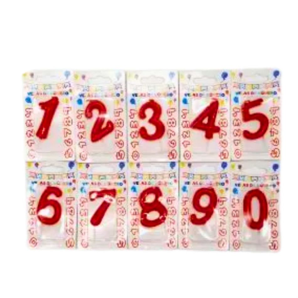 VELAS DE NUMERO ROJAS 5CM CON BLISTER / 10 UDS