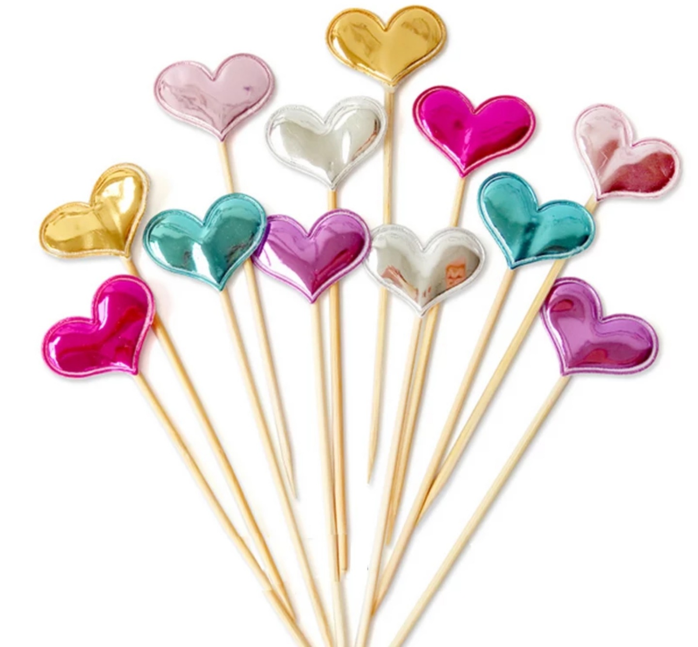 CAKE TOPPERS CORAZONES METALIZADOS / 5UDS