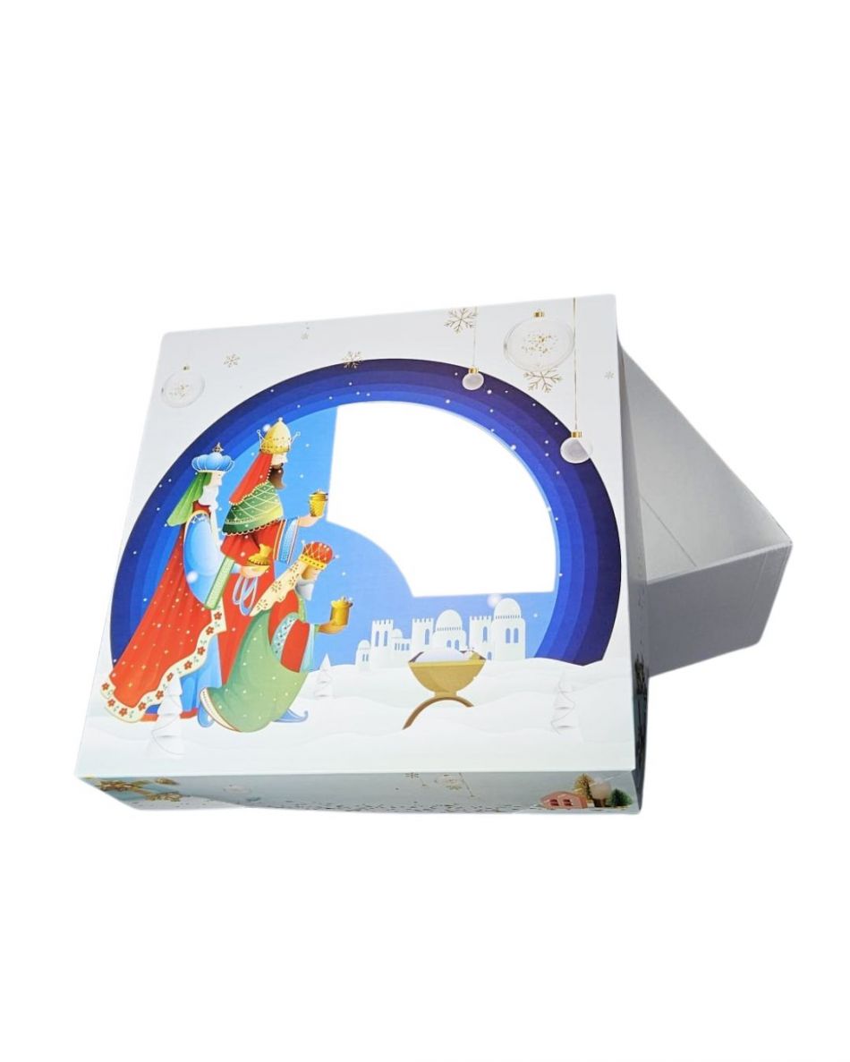 CAJA ROSC�N DE REYES 40X40X7 CM CON VENTANA (15UDS)