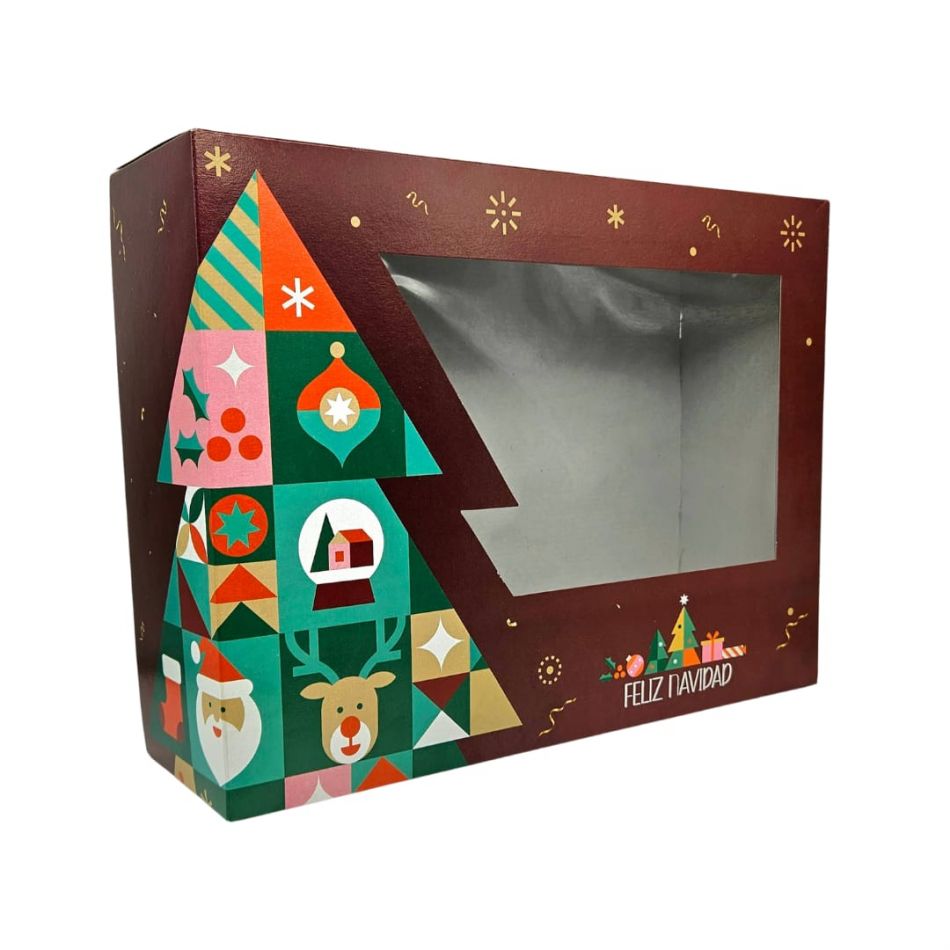 CAJA TRONCO NAVIDAD CON VENTANA 36,5 X 27,5 X 11 CM (25UDS)