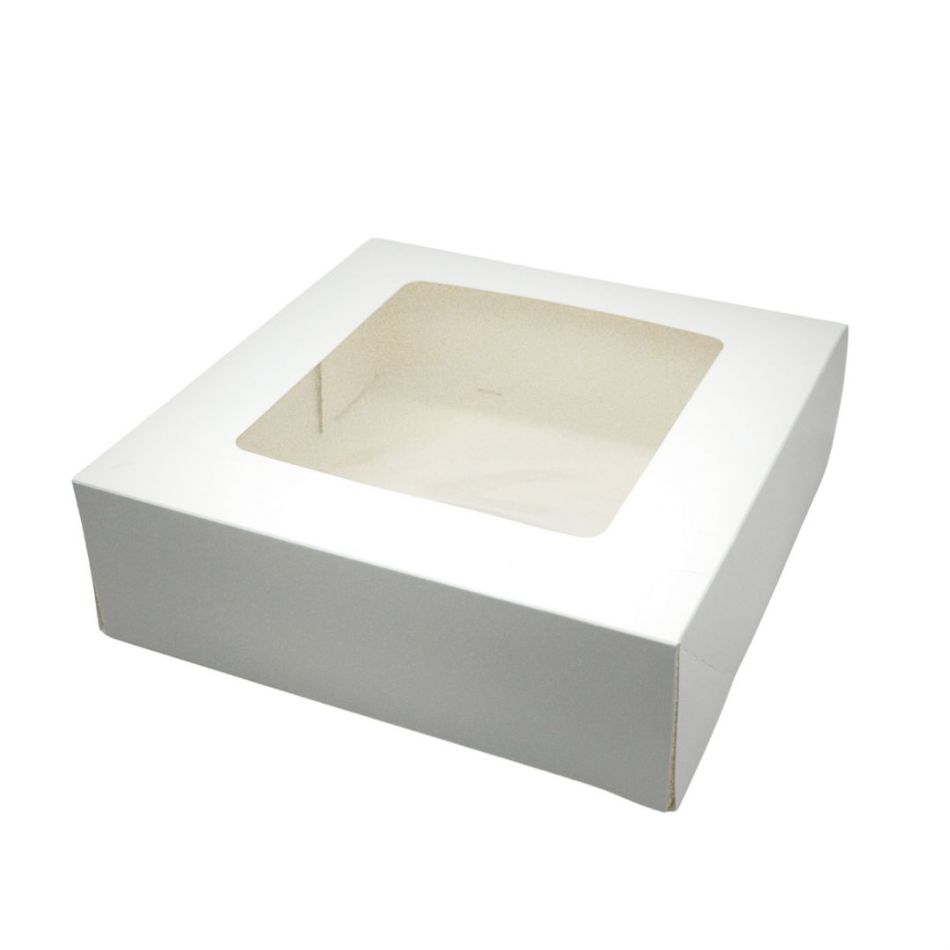 CAJA 28X28X10 CM BLANCA CON VENTANA CUADRADA (15UDS)-decopast