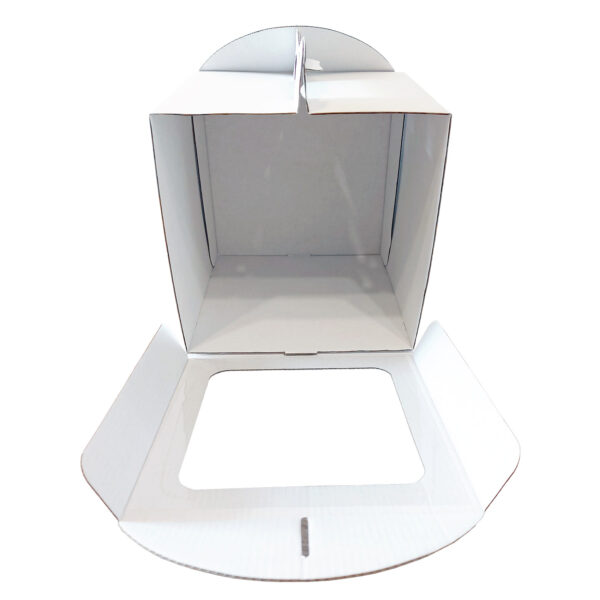 CAJA PARA TARTA 20X20X25 CM BLANCA CON ASA Y VENTANA CUADRADA- decopast