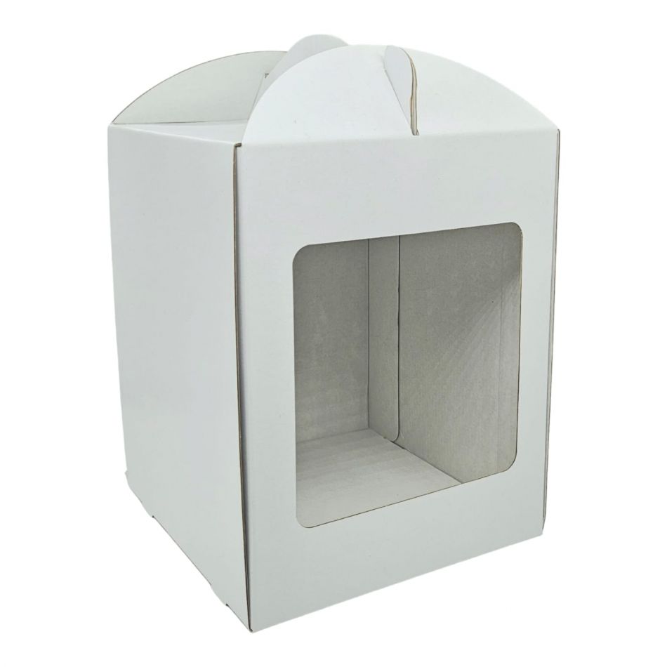 CAJA PARA TARTA 20X20X25 CM BLANCA CON ASA Y VENTANA CUADRADA- decopast