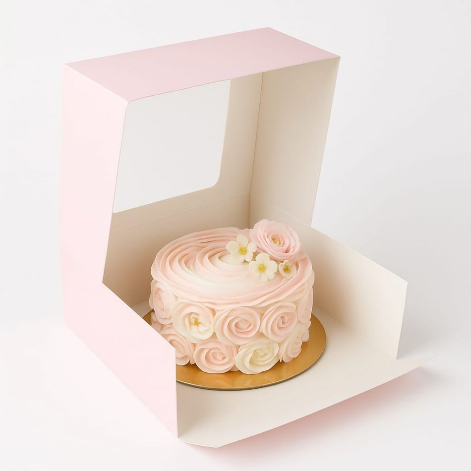 CAJA ROSA 25X25X9 CM CON VENTANA CUADRADA  (15UDS)-decopast