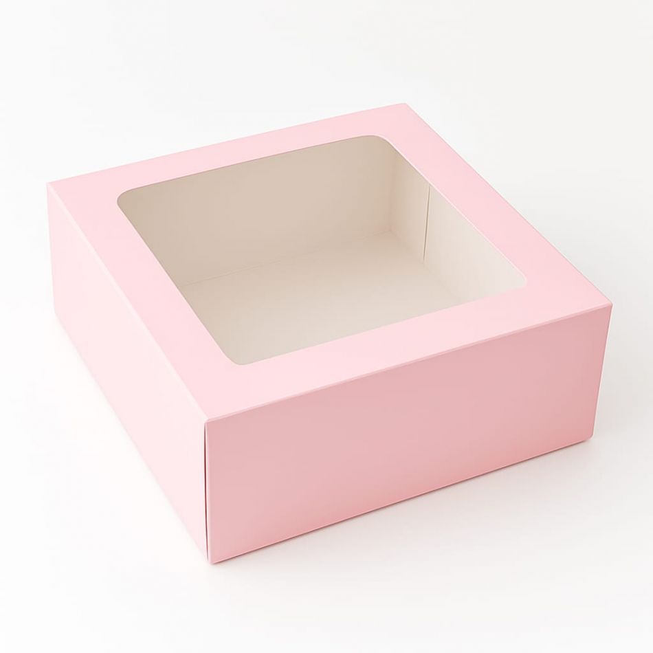 CAJA ROSA 25X25X9 CM CON VENTANA CUADRADA  (15UDS)-decopast