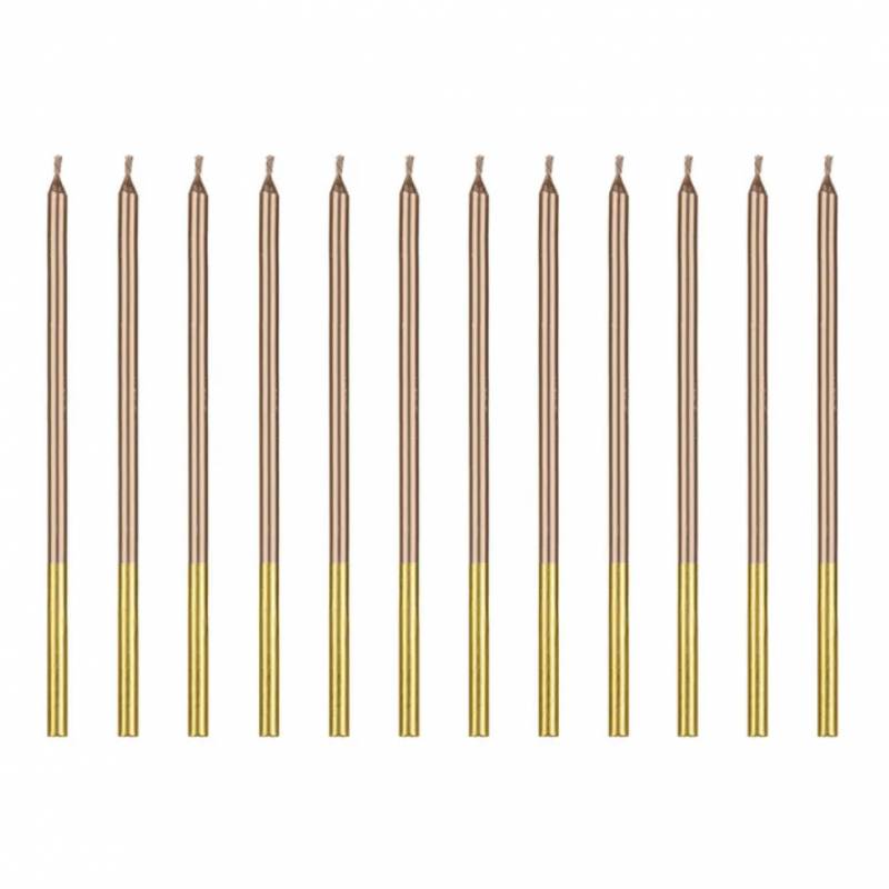  VELAS ORO ROSA PARTYDECO 14 CM (12uds)