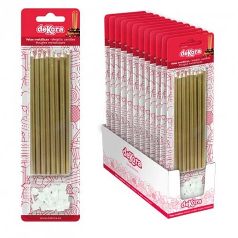 16 VELAS METLICAS COLOR ORO 13 CM. DEKORA CON PORTAVELAS