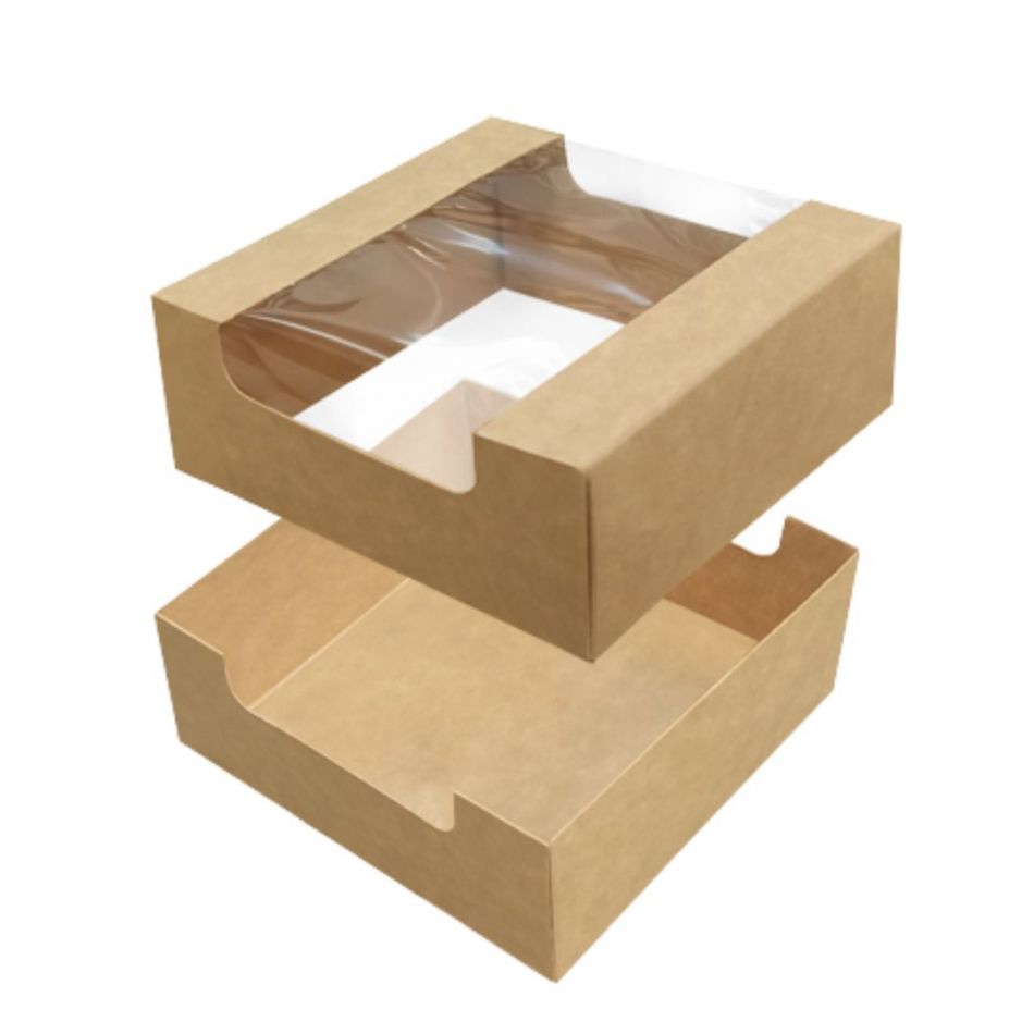 CAJA KRAFT 20X20X9 CM  CON VENTANA / 2 PIEZAS (10UDS)decopast