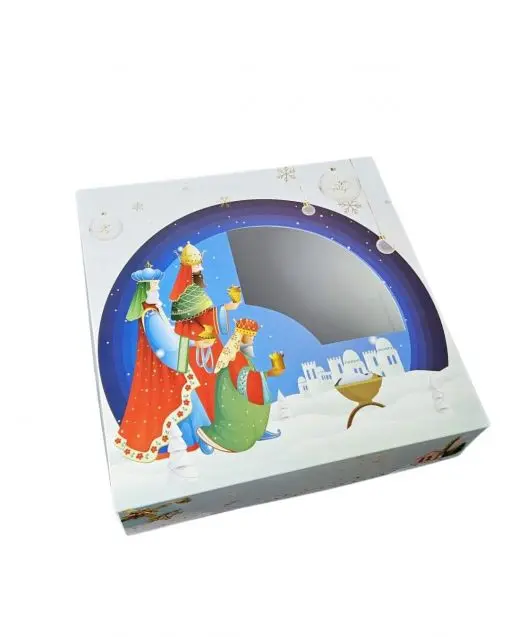 CAJA ROSCN DE REYES 33x33x8 CM CON VENTANA (15UDS)