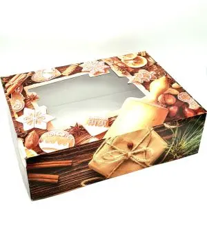 CAJA TRONCO NAVIDAD CON VENTANA 36,5 X 27,5 X 11 CM (25UDS)