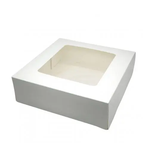 CAJA 28X28X10 CM BLANCA CON VENTANA CUADRADA (15UDS)-decopast