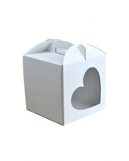 CAJA PARA TARTA 20X20X20 CM BLANCA CON VENTANA CORAZON (10UDS) decopast