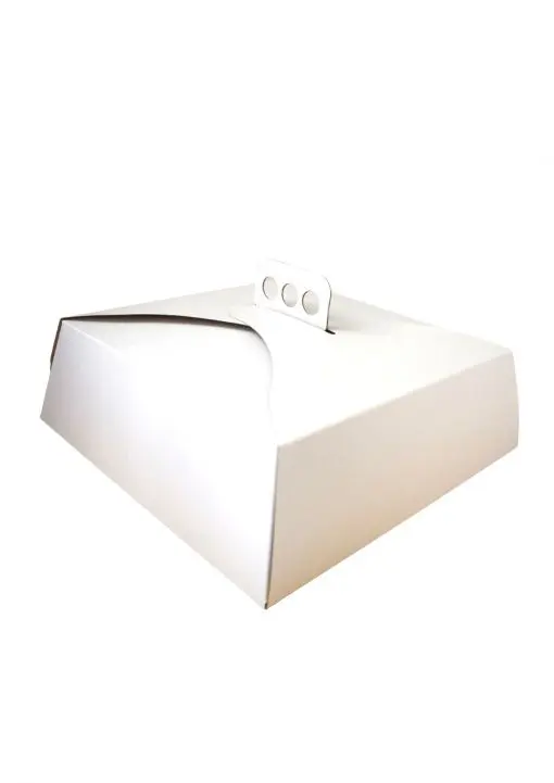 CAJA TARTA BLANCA CUADRADA 32X32X10 CM CON ASA (10UDS) -decopast