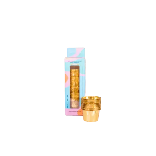  50 MINI CAPSULAS FIESTAS ORO/ORO AZUCREN (3,5 CM. DIMETRO X 3 CM. ALTURA)
