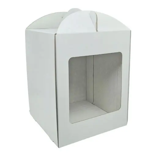 CAJA PARA TARTA 20X20X25 CM BLANCA CON ASA Y VENTANA CUADRADA- decopast