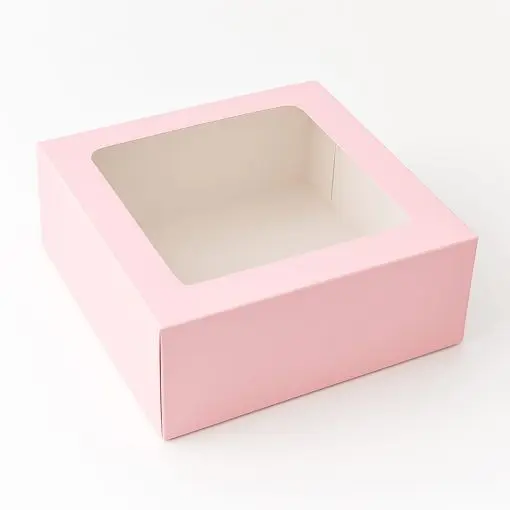 CAJA ROSA 25X25X9 CM CON VENTANA CUADRADA  (15UDS)-decopast