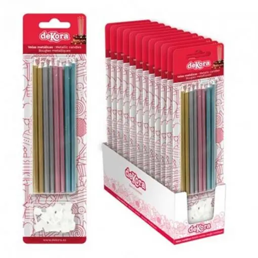 MIX 16 VELAS METLICAS VARIOS COLORES 13 CM. DEKORA
