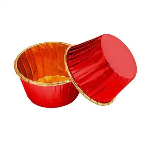 50 MINI CAPSULAS FIESTAS ROJO METALIZADA/ORO  (3,5 CM. DIMETRO X 3 CM. ALTURA)-azucren