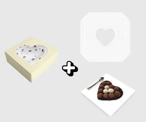 CAJA CORAZON 20x20x7,5 CHAMPAGNE CON SOPORTE CORAZON (10UDS)-decopast